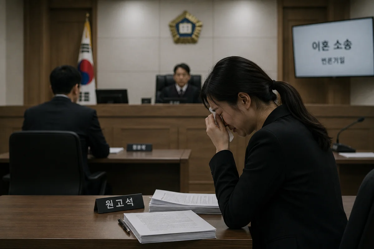 부산 이혼 소장 내용 작성|이혼 소송 변론기일 법정에서 눈물을 흘리는 원고